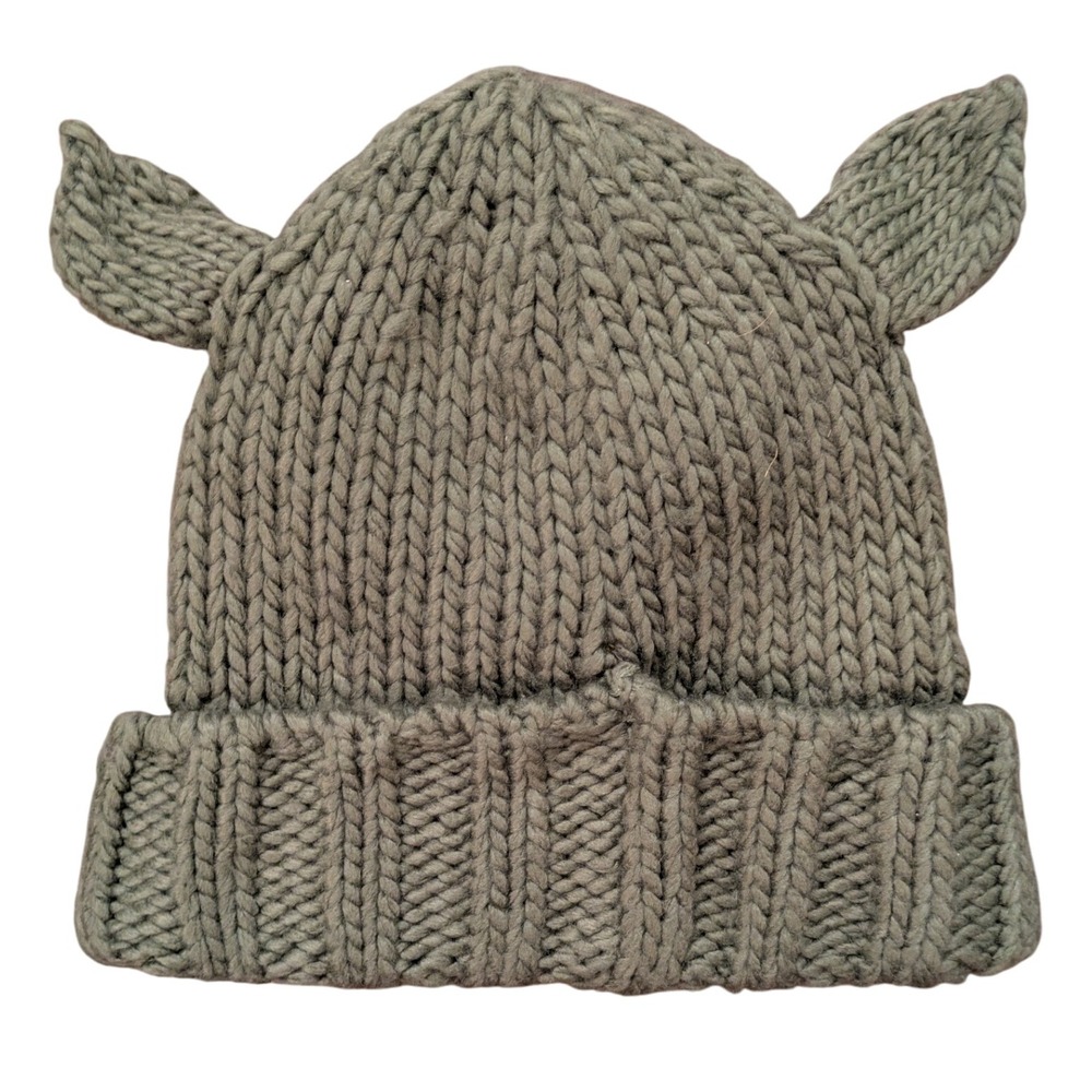 Star Wars Yoda Grogu‎ Hat GAP Kids Olive Green Knit Beanie with Ears Toddler S/M - Picture 2 of 5